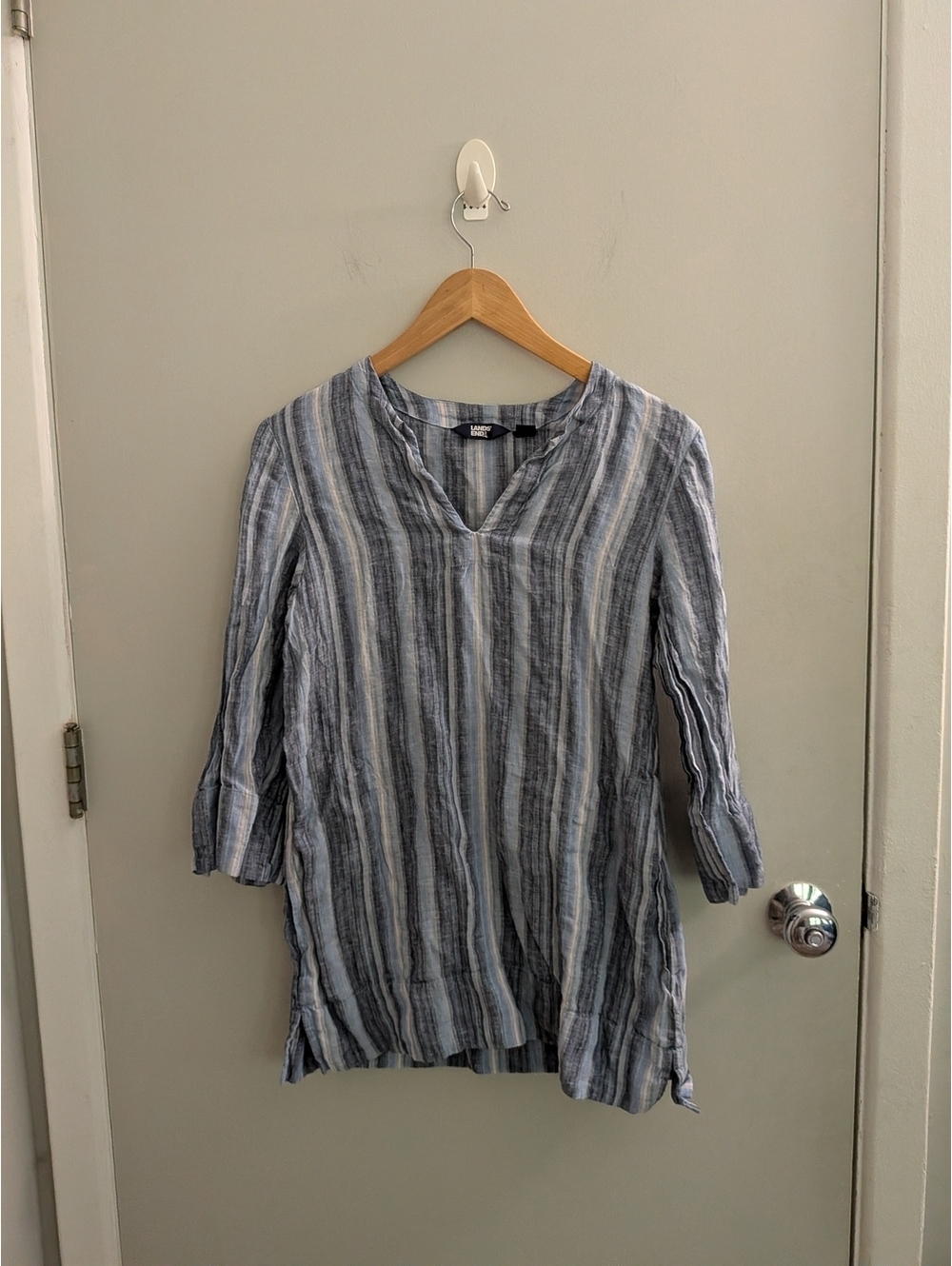 Lands' End XS Striped V-Neck Tunic Coastal Grandmother Nautical Chic Effortless